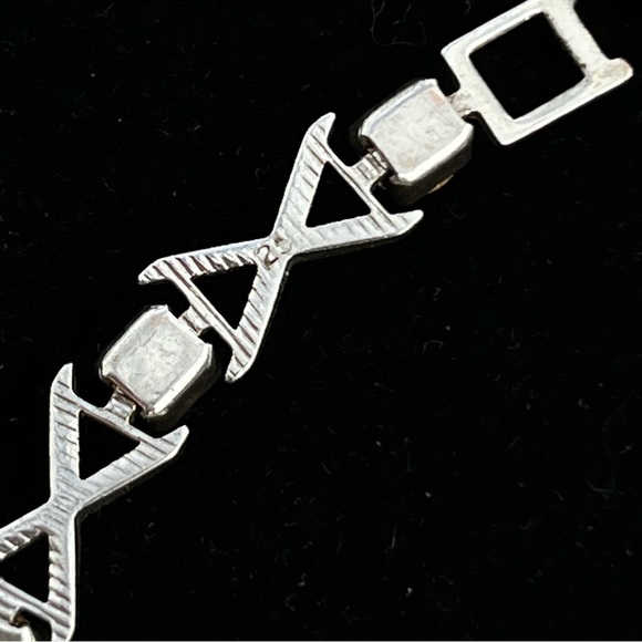 " X & O" Bracelet 925 Sterling Silver w/blue & clear rhinestones 6.75” - Picture 3 of 7